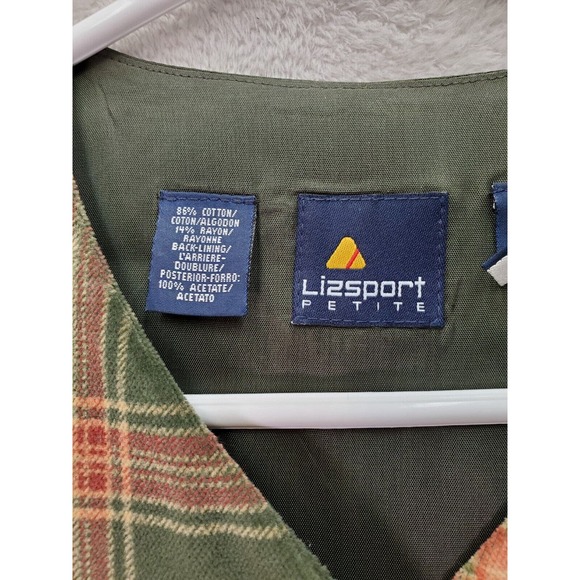 Liz Sport Vest Womens Petite Small Multi Plaid Velour Pocket V Neck Button Front - Picture 5 of 6